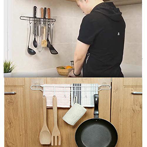 N-A AliCH Colgador de Utensilios Cocina con 6 Ganchos,Adhesivo Utensilios en Cocina Montado en Pared Baldas con Soporte Cuchillos Cocina,Utensilios de Cocina Colgar Rack sin Perforación(43cm)