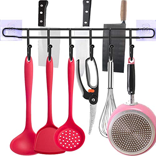 N-A AliCH Colgador de Utensilios Cocina con 6 Ganchos,Adhesivo Utensilios en Cocina Montado en Pared Baldas con Soporte Cuchillos Cocina,Utensilios de Cocina Colgar Rack sin Perforación(43cm)