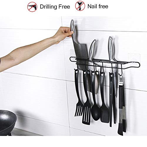 N-A AliCH Colgador de Utensilios Cocina con 6 Ganchos,Adhesivo Utensilios en Cocina Montado en Pared Baldas con Soporte Cuchillos Cocina,Utensilios de Cocina Colgar Rack sin Perforación(43cm)