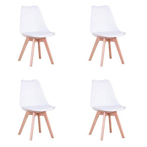 N / A Conjunto de 4 sillas, Silla de Comedor, Silla de tulipán de Estilo nórdico, Adecuada para Sala de Estar, Comedor (Blanco)