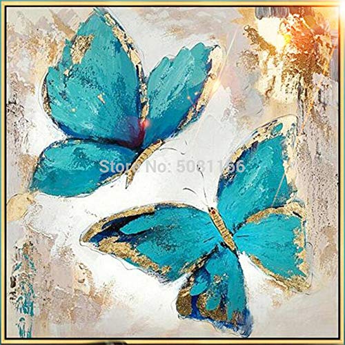 N / A Pintura de la turquesa lona del aceite de la pintura abstracta de la mariposa azul decorativo moderno arte de la pared de la sala de decoración A Frame 40x40cm NO