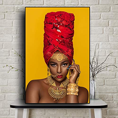 N / A Pintura sin Marco Labios Negros y Dorados Mujer Arte Africano Pintura al óleo decoración de Sala de Estar sobre Lienzo ZGQ12557 60x90cm