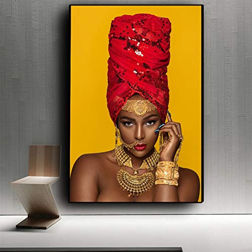 N / A Pintura sin Marco Labios Negros y Dorados Mujer Arte Africano Pintura al óleo decoración de Sala de Estar sobre Lienzo ZGQ12557 60x90cm
