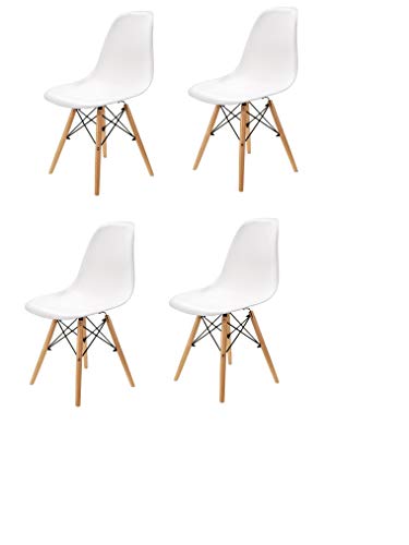 N/A Conjunto de Cuatro sillas de Comedor, Silla de plástico Patas de Metal, Muebles de Oficina Modernos e Informales (Blanco)