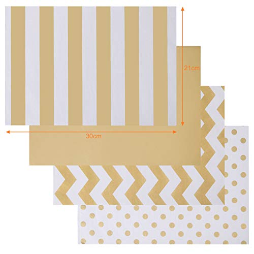 Naler 300 Hojas de Papel de Seda para Envolver Regalos Embalaje DIY Manualidades Color Dorado y Blanco 4 Estilos