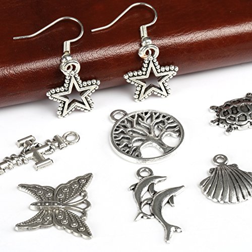 Naler - Abalorios de plata de diferentes estilos retro, 120 piezas, para crear joyas, llaveros, pulseras, collares, pendientes, Joyería con accesorios de decoración artesanal