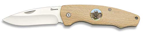 Navaja con insignia RCO TOLEDO Mango de Madera Hoja de Acero INOX inoxidable de 7,5 cm para Camping, Caza, Pesca, Supervivencia y Bushcraft Albainox 19875GR1058 + Portabotellas de regalo