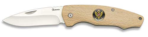 Navaja con insignia RCO TOLEDO Mango de Madera Hoja de Acero INOX inoxidable de 7,5 cm para Camping, Caza, Pesca, Supervivencia y Bushcraft Albainox 19875GR1056 + Portabotellas de regalo