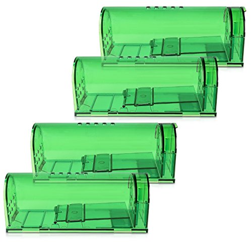 Navaris 4X Trampa para Ratas - Set de 4 trampas para Ratones y Otros Animales pequeños - Ratonera de plástico de Color Verde Transparente