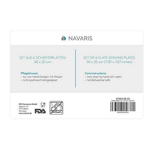 Navaris 6X Plato Llano de Pizarra Natural - Bandejas para Servir Alimentos quesos Aperitivos Tapas Sushi - Tablas rectangulares de Piedra 30 X 20 CM