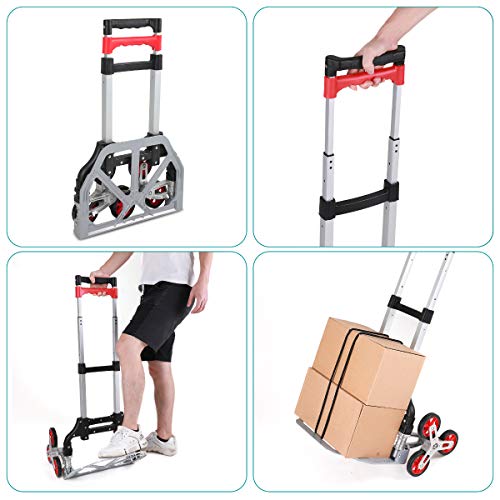 Navaris Carretilla plegable de aluminio portaequipaje - Carro escalador liviano para subir escaleras - Carrito con 6x ruedas para mudanzas máx. 70 KG