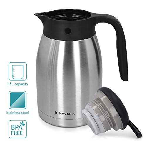 Navaris Jarra térmica de Acero Inoxidable de 1.5 L - Tetera con Aislamiento al vacío - Termo de té y café para Catering - Bebidas frías Calientes