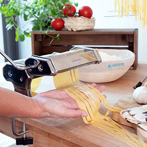 Navaris Máquina para Hacer Pasta Fresca - Accesorio de Cocina para Hacer lasaña tagliatelle espaguetti - Aparato para Estirar Masa de Pasta casera