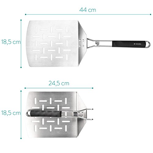 Navaris Pala de Pizza - Paleta de Horno Plegable 44 x 18.5 x 5.5CM - Espátula para Pizzas Superficie Grande de Acero Inoxidable para hornos y Parrilla