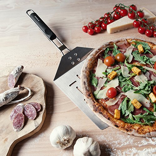 Navaris Pala de Pizza - Paleta de Horno Plegable 44 x 18.5 x 5.5CM - Espátula para Pizzas Superficie Grande de Acero Inoxidable para hornos y Parrilla