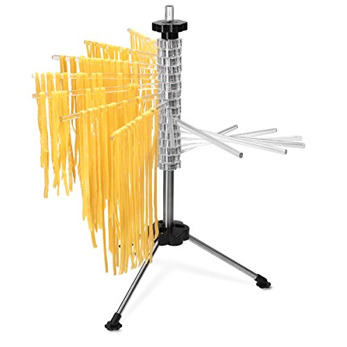 Navaris Secador de pasta con recetario - Soporte de acero inoxidable para pasta fresca - Tendedero para secar tallarines máx. 2 KG - Transparente