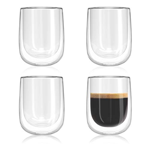 Navaris Set de 4 Vasos de Doble Cristal - Taza de 450ml de Doble Pared Resistente al Calor - para café te Helado Bebidas Calientes frías o postres