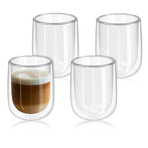 Navaris Set de 4 Vasos de Doble Cristal - Taza de 450ml de Doble Pared Resistente al Calor - para café te Helado Bebidas Calientes frías o postres