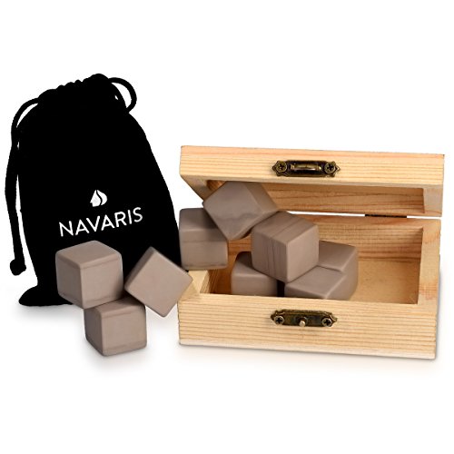 Navaris Set de 9 cubos de granito para whisky - Piedras para enfriar licores con bolsa de terciopelo - Cubitos enfriadores de bebidas - Whisky Stones