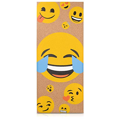 Navaris tablero de corcho con diseño de emojis - Pizarra de corcho de 25x60x2CM - Tablón para colgar anuncios con 6 chinchetas y set de montaje