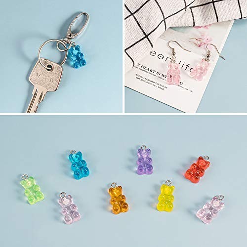 NBEADS 80 Piezas de Dibujos Animados Oso Colgantes, 8 Colores Oso Caramelo Encanto Resina Oso Gomoso Colgante para Fabricación de Joyas DIY