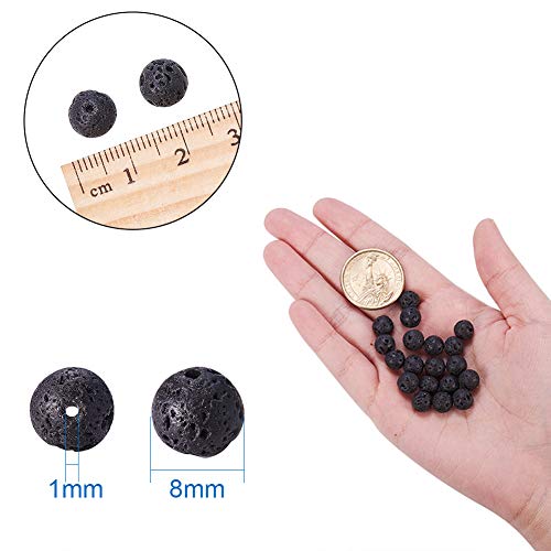 NBEADS Cuentas de Lava Natural, 150 Piezas de 8 mm de Cuentas de Lava Negras Redondas para Manualidades de Bricolaje y fabricación de Joyas con Pulsera de Collar