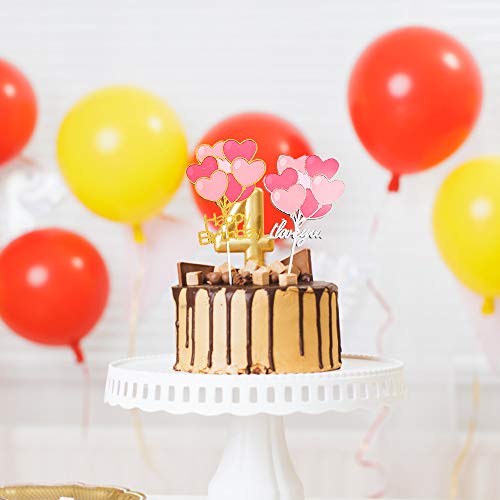 N/D Yemiany Adorno para Tarta,Cupcake Topper,2 Piezas Corazón Feliz Cumpleaños y 2 Piezas I Love You Cake Topper para el Día de San Valentín Fiesta de Cumpleaños Cupcake Postre (Plata,Oro,20x10CM)