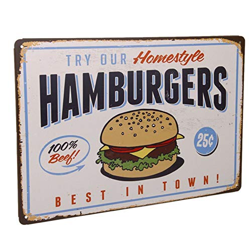 Ndier - Placa decorativa de metal con diseño vintage de hamburguesa para la casa, Cafe, bar, pub, papelería y productos para la oficina