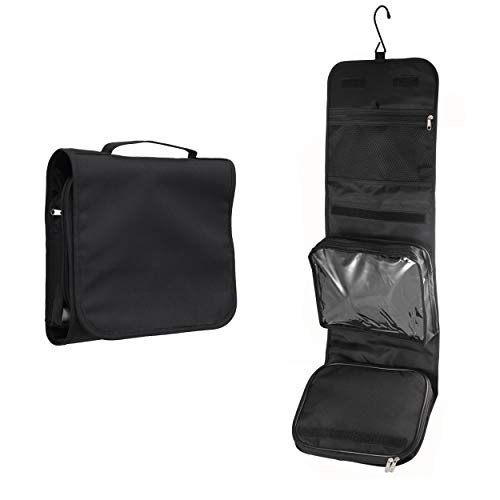 Neceser de Viaje de Nomalite | Bolsa XL Viaje de Aseo Colgante, Plegable, Compacto y Negro para Hombre, Mujer y niño. con Gancho Robusto y Compartimento Transparente Separable para Equipaje avión.