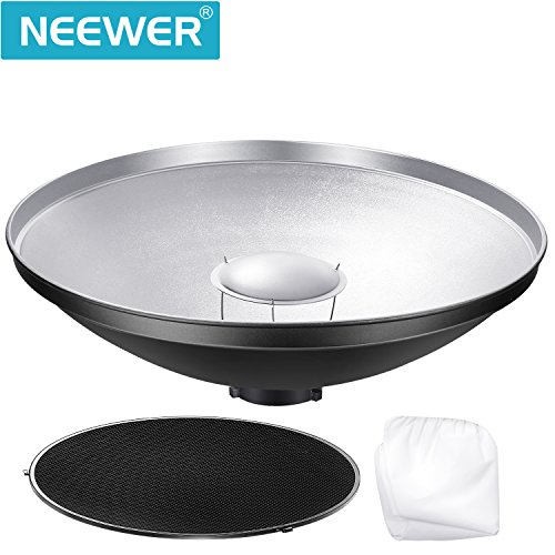 Neewer Foto Estudio Estroboscópico Flash Luz Reflector Plato de Belleza con Rejilla de Nido de Abeja y Telón de Gasa, 55cm para Bowens Gemini Estándar, R, RX Estroboscópico y más