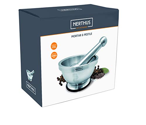 NERTHUS FIH 020 - Mortero de Mano para Especias de Acero Inoxidable, base Antideslizante