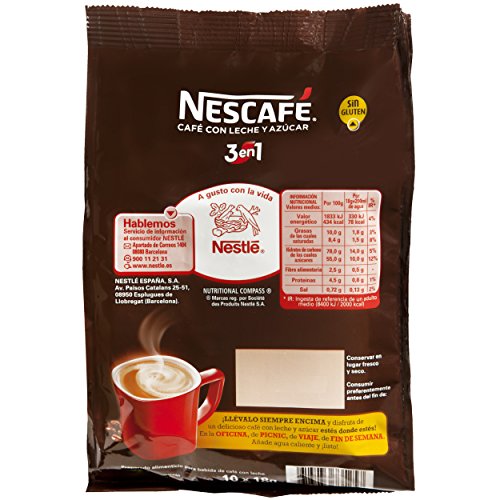 Nescafé 3 en 1 - Café Soluble con Leche y Azúcar - 9 Paquetes de 180 g