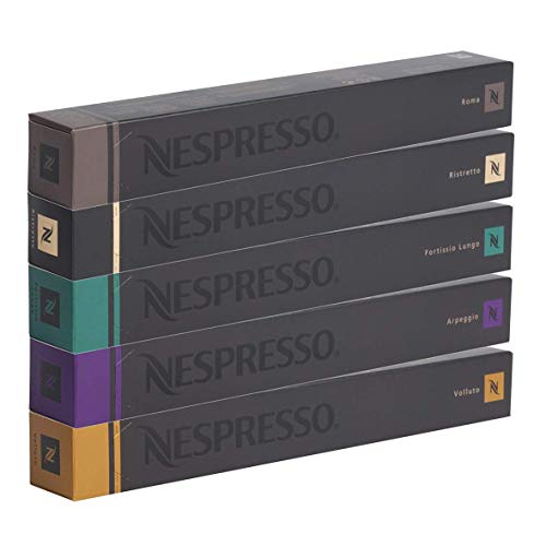 Nespresso Cápsulas originales Caffe Surtido, 50 Cápsulas – 10 x Roma 10 x Ristretto 10 x Fortissio 10 x Arpeggio 10 x Volluto – Compatibles originales