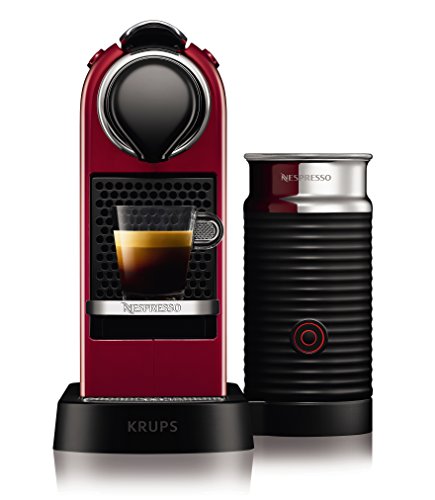 Nespresso Krups Citiz XN7605 - Cafetera monodosis de cápsulas Nespresso con aeroccino, compacta, 19 bares, apagado automático, color granate