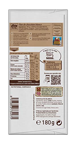 NESTLÉ POSTRES Chocolate Blanco para fundir - Tableta de chocolate para repostería 180g