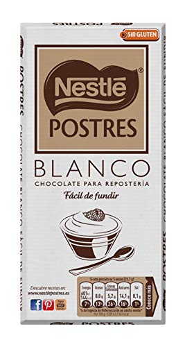 NESTLÉ POSTRES Chocolate Blanco para fundir - Tableta de chocolate para repostería 180g