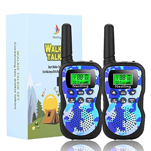 Nestling Walkie Talkie para niños, Camuflaje al Aire Libre, 8 Canales, Radio de 2 vías, Juguetes, Linterna LCD retroiluminada, Rango de 3 Millas para Actividades Infantiles (2pcs Azul)