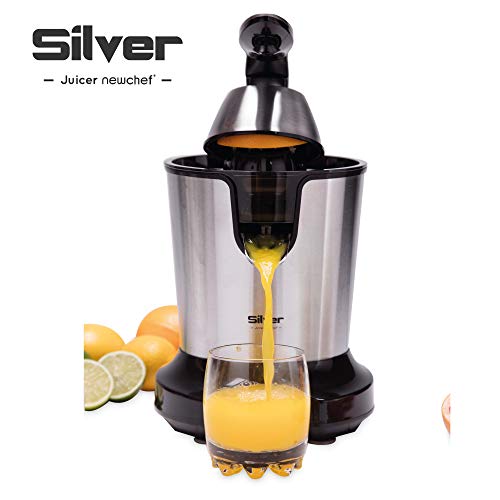 NEW CHEF - Exprimidor Eléctrico de Naranjas y Cítricos Juicer Silver Negro, 300W, Doble Cono, Boquilla Antigoteo e Interruptor de Presión Inteligente. Exprimidor Zumo Desmontable y Fácil de Limpiar