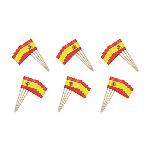 NEW TORO Palillos de Tapas con Bandera, Toothpick Flags Etiquetas Pequeñas para Magdalenas Decorar Tartas Bocadillos Cumpleaños Boda Fiesta de Bienvenida 3.5 * 2.5cm (ESPAÑA con Escudo 200PCS)