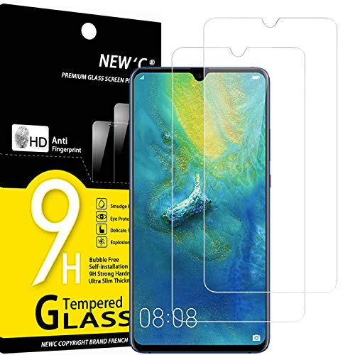 NEW'C 2 Unidades, Protector de Pantalla para Huawei Mate 20, Antiarañazos, Antihuellas, Sin Burbujas, Dureza 9H, 0.33 mm Ultra Transparente, Vidrio Templado Ultra Resistente