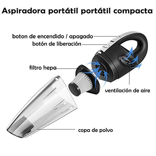 Newdora Aspiradora de Mano Sin Cable Aspirador Inalámbrico Portatil Potencia de Succión 5000PA para Coche y Hogares con Funciones de Limpieza en Seco y Húmedo