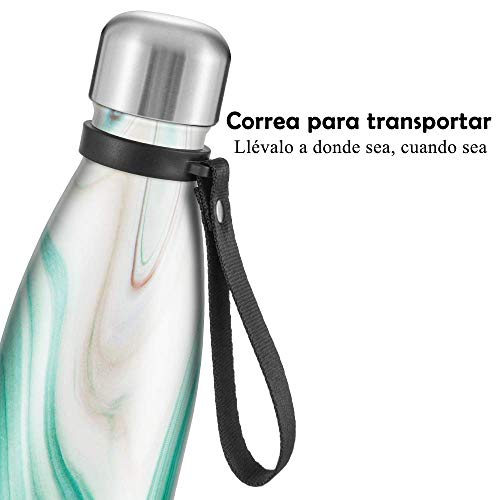 Newdora Botella de Agua Acero Inoxidable 500ml, Aislamiento de Vacío de Doble Pared, Botellas de Frío/Caliente, con 1 un Cepillo de Limpieza, para Niños, Deporte, Oficina, Gimnasio, Ciclismo, Silver