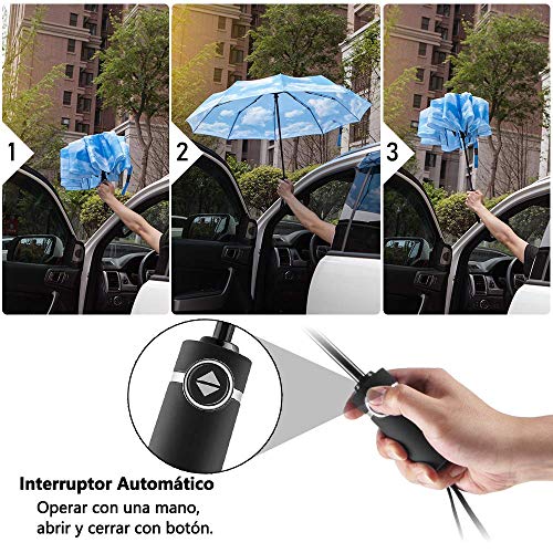 Newdora Paraguas Plegable Automático Impermeable 10 Armazones de Metal Compacto Resistencia contra Viento para Viaje para Hombres y Mujeres