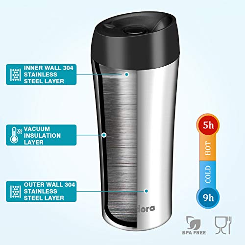 Newdora Termo Café, Vaso Termico Cafe de 380ml con Tapa, Botella Acero Inoxidable Agua para Viajes Oficina en casa Escuela Trabajos Camping