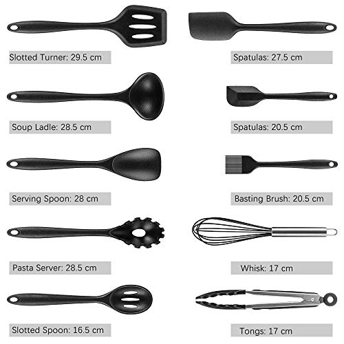 Newdora Utensilios de Cocina de Silicona Resistentes al Calor, 10 Piezas Herramientas antiadherentes para Hornear en la Cocina, Negro