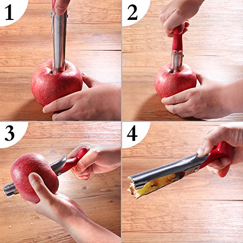 Newness Descorazonador de Manzanas, Acero Inoxidable Manzana o Pera Remover la Base de la Herramienta Para el Hogar y la Cocina con Filo Afilado Hoja, Rojo