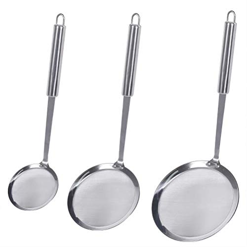 Newness Espumadera con Malla, 304 Acero Inoxidable Espumaderas de Cocina Espumadera Calada Fina Espumadera con colador, Durable Multi-Functional Cocina Cocina Malla Food Strainer Ladle- 3 Piezas