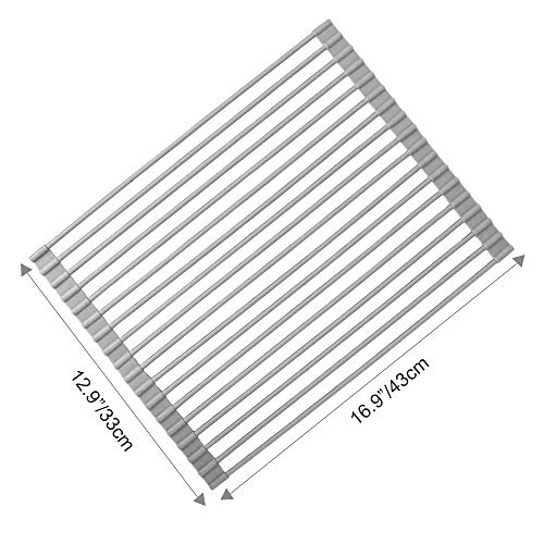 Newox - Estante enrollable multiusos para secar platos, platos, platos, tazas, ollas, sartenes (gris)