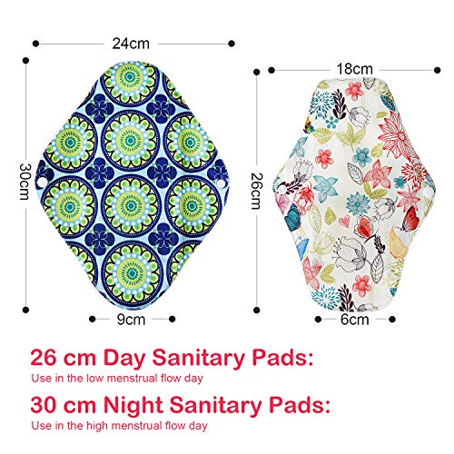 NEWSTYLE Almohadillas Reutilizables 7 unids Plegable Toalla Sanitaria Reutilizable Lavable Transpirable de Bambú Paño de Carbón Almohadillas Menstruales (2x30cm, 5x26cm)