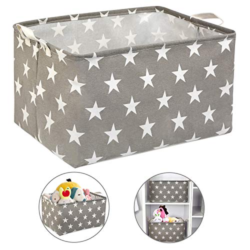 NEWSTYLE Caja de Almacenamiento de Tela,Grande Plegable Cuadrados Cestas de Almacenamiento para Ropa, Juguetes Organizador,Cestas de vivero, Estante de Almacenamiento de contenedores (Gris Star)